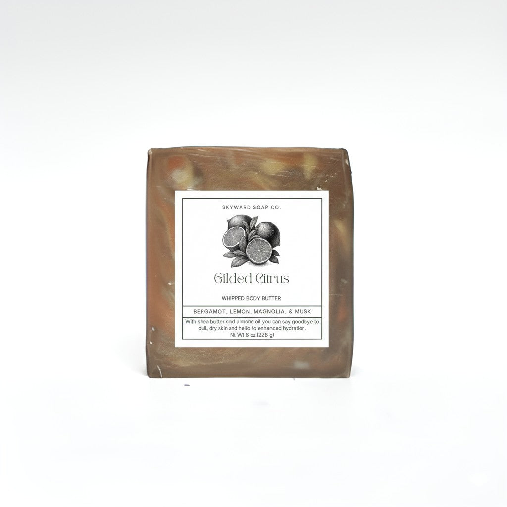 Bar of soap with a label on a white background