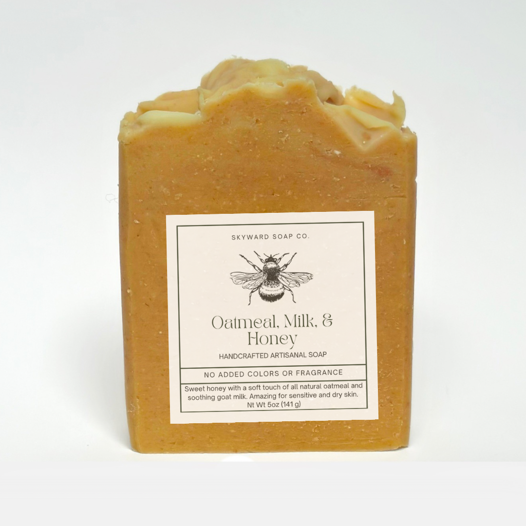 Bar of soap with a label on a white background